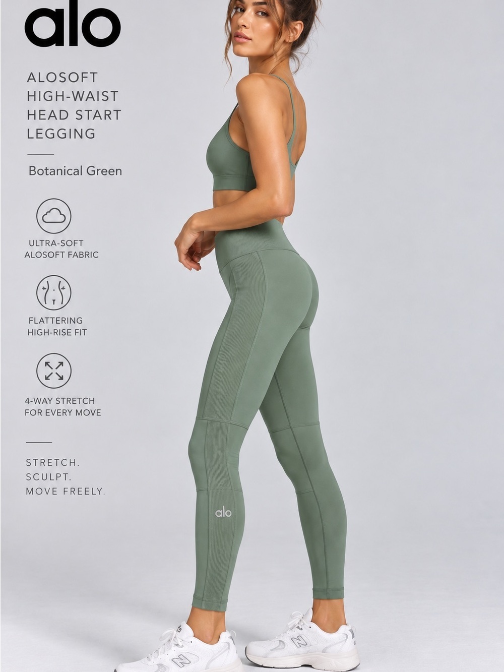 NWT ALO Yoga Alosoft High-Waist Head Start Leggings Botanical Green W51384R